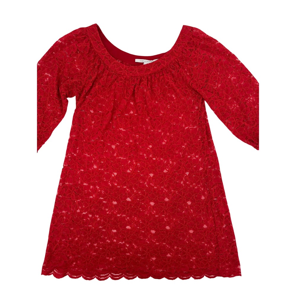 Diane von Furstenberg Red Floral Lace Mini Dress 3/4‎ Sleeve Scoop Neck Size 8